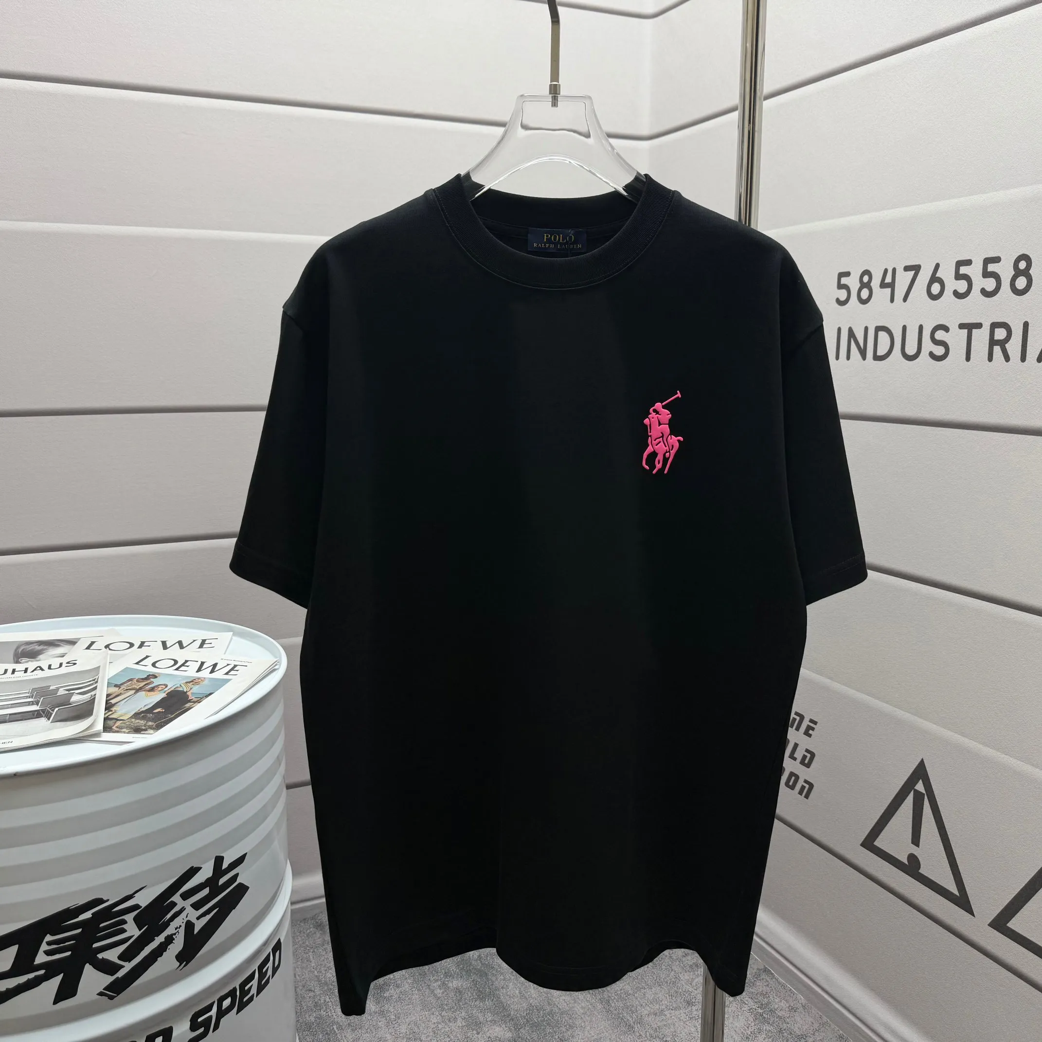 P160 Polo*Ralph*Lauren* new spring and summer short-sleeved T-shirt, classic three-dimensional thick plate silicone technology + foaming technology, customized double yarn plain cotton fabric, same style for men and women Color: black white Size: S (90-130 catties) M (120-150 catties) L (140-165 catties) XL (160-180 catties) XXL (180-210 catties)